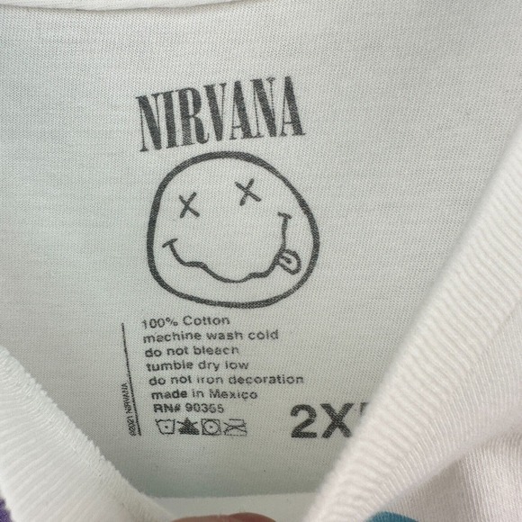 Nirvana Tshirt Mens 2XL White Cotton Graphic Print Pullover Tee Short Sleeve - Picture 5 of 5